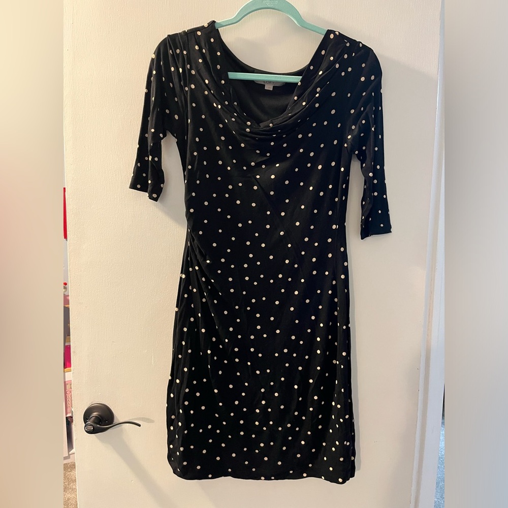 Block polka dot dress with slouched color and 3/4 length sleeve